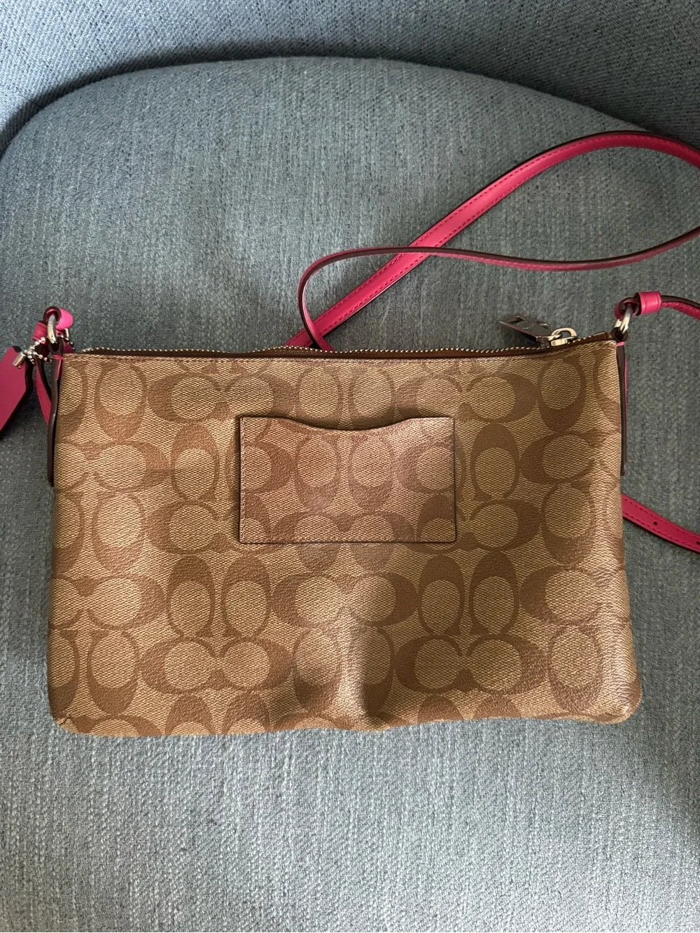 Coach Brown Signature Crossbody with Pink Trim